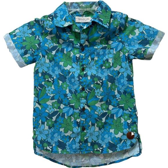 My Brother John size 8 blue floral button up shirt imported retro 100% cotton bo - Picture 1 of 6